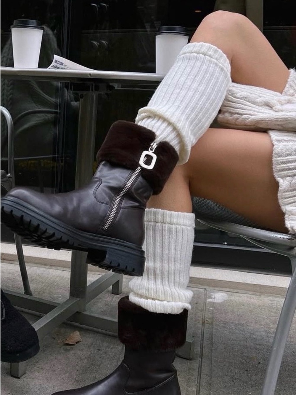 NEW! WeWoreWhat Women's Brown Leather Platform Fur-Trim Zip Ankle Boots